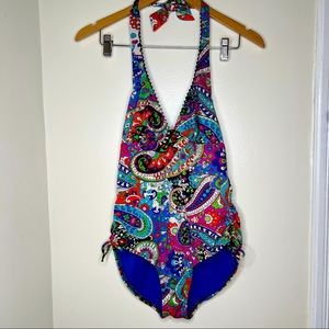Kenneth Cole Reaction colorful paisley print one piece swimsuit WMNS size large